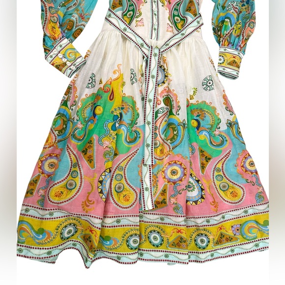 NWT ALÉMAIS Pinball Linen Paisley Print Belted MIDI Dress Sz 0 - Picture 14 of 16